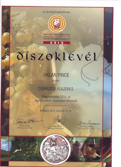 Aklan-pince Cserszegi Fűszeres 2010 - Nagyarany